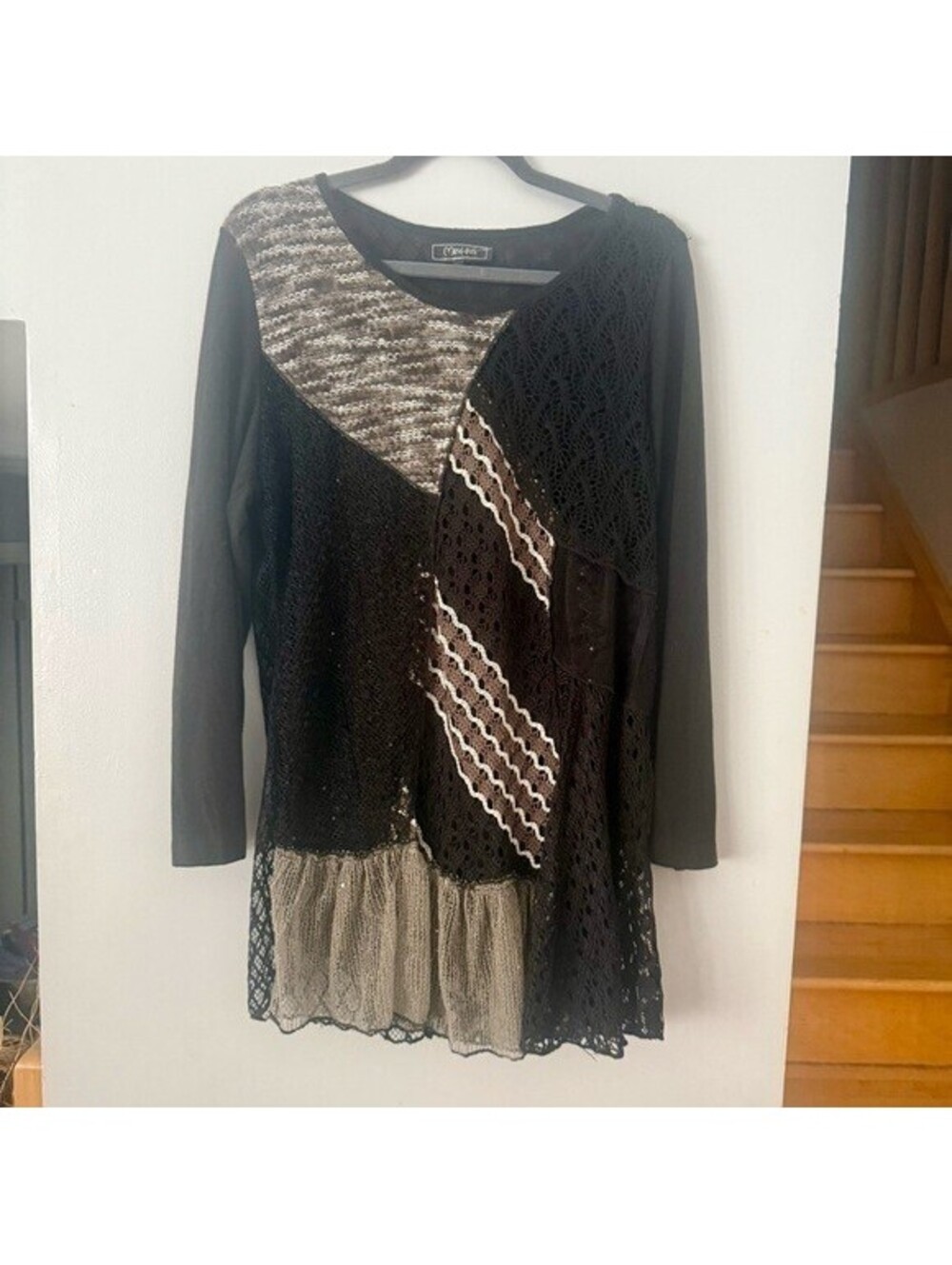 🇨🇦 Minkas Quirky Lagenlook Patchwork Lace Mesh Tunic